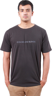 

Colors & Blends Printed Men' Round Neck Grey T-Shirt, Charcoal