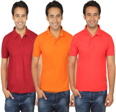 

Quetzal Solid Men's Polo Neck Multicolor T-Shirt(Pack of 3, Maroon;orange;red
