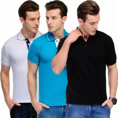 

Scott International Solid Men' Polo Neck White, Light Blue, Black T-Shirt(Pack of 3, Black;light blue;white