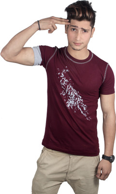 

Spur Graphic Print Men' Round Neck Maroon, Grey T-Shirt