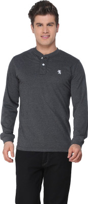 

The Cotton Company Solid Men' Henley Grey T-Shirt, Gunmetal grey