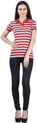 

NumBrave Striped Women's Polo Neck Red T-Shirt