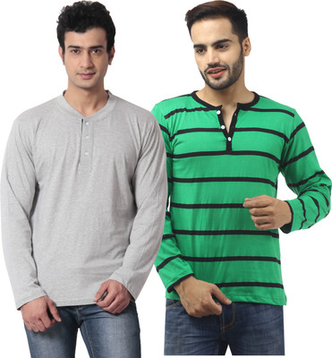 

Leana Striped Men's Henley Multicolor T-Shirt(Pack of 2