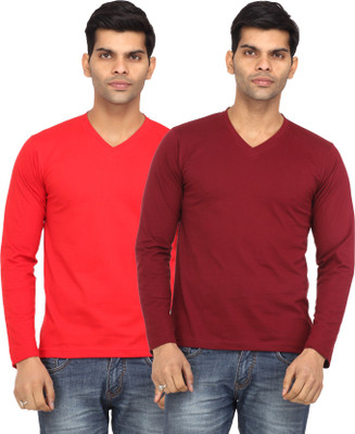 

Leana Solid Men' V-neck Red, Maroon T-Shirt(Pack of 2, Maroon;red