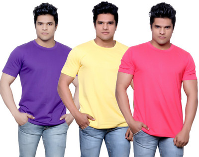 

IndiWeaves Solid Men' Fashion Neck Purple, Yellow, Pink T-Shirt(Pack of 3, Pink;purple;yellow