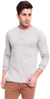 Izinc Solid Men' Henley Grey T-Shirt