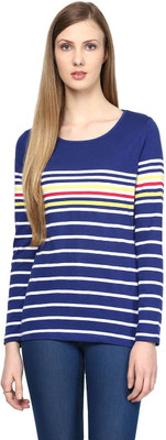 

Ajile by Pantaloons Striped Women' Round Neck Blue T-Shirt, Cobalt blue