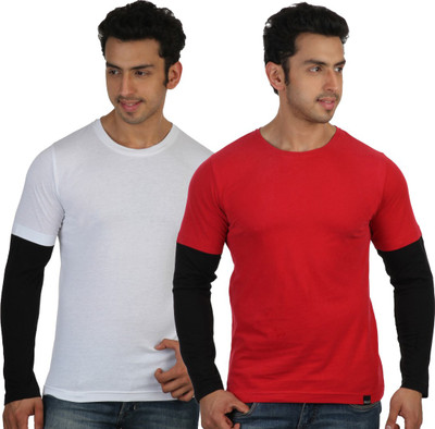 

Rigo Solid Men's Round Neck White, Red T-Shirt(Pack of 2), Red;white