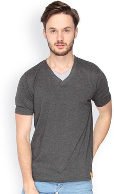 

Campus Sutra Solid Men V-neck Grey T-Shirt, Charcoal