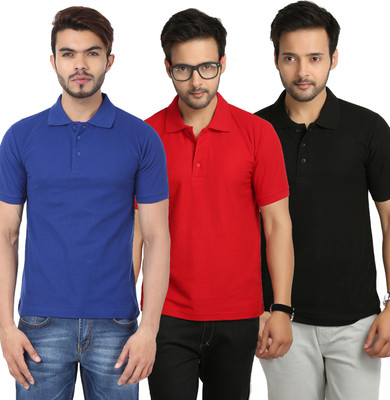 

Weardo Solid Men's Polo Neck Black, Red, Blue T-Shirt(Pack of 3, Black;red;royal blue