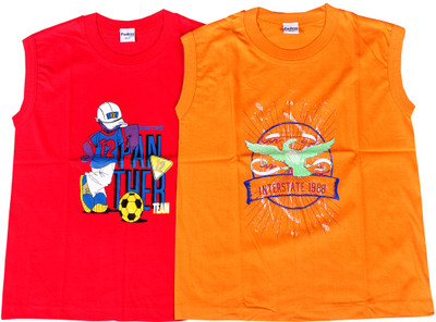 Padma Boys Printed Cotton Blend T Shirt(Multicolor, Pack of 2)