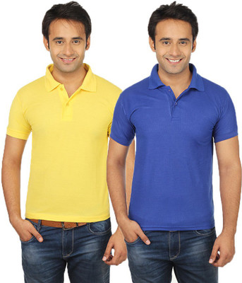 

Quetzal Solid Men's Polo Neck Blue, Yellow T-Shirt(Pack of 2