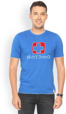 

Campus Sutra Printed Men Round Neck Blue T-Shirt, Royal blue