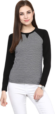 

Hypernation Striped Women' Round Neck Black, White T-Shirt