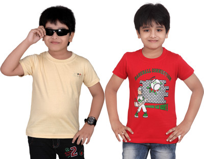 

Dongli Boys Solid T Shirt(Red, Pack of 2)