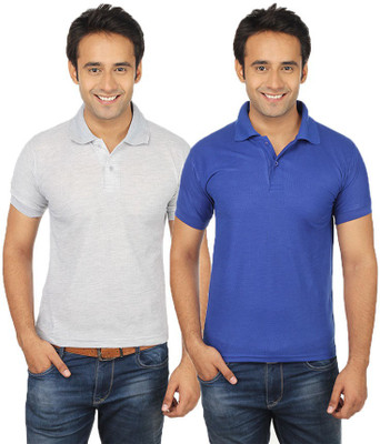 

Quetzal Solid Men's Polo Neck Blue, Grey T-Shirt(Pack of 2