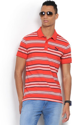 

Puma Striped Men's Polo Neck Red T-Shirt, Fiery red-white