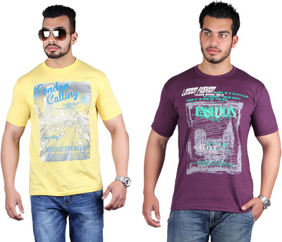 

Shineway Printed Men's Round Neck Multicolor T-Shirt(Pack of 2