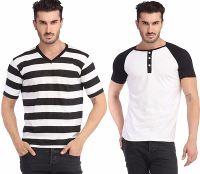 

Leana Striped Men's Henley Multicolor T-Shirt(Pack of 2