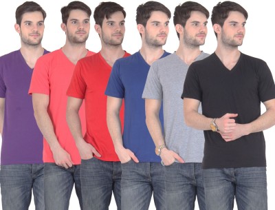 

E'Hiose Solid Men' V-neck Multicolor T-Shirt(Pack of 6, Black;blue;carrot;grey;purple;red