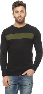 

Gritstones Solid Men's Round Neck Black, Green T-Shirt, Black;olive green