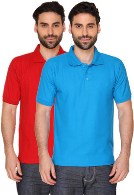 

Blacksmith Solid Men's Polo Neck Blue, Red T-Shirt(Pack of 2, Electric red;fresh blue