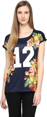

Ajile by Pantaloons Graphic Print Women' Round Neck Blue T-Shirt, Navy