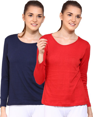 

Ap'pulse Solid Women's Round Neck Dark Blue, Red T-Shirt(Pack of 2), _navy_red