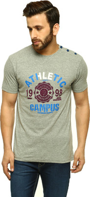 

Gritstones Printed Men's Round Neck Grey T-Shirt, Grey01