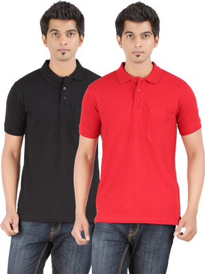 

Ap'pulse Solid Men's Polo Neck Black, Red T-Shirt(Pack of 2
