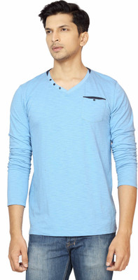 

La Seven Solid Men's V-neck Light Blue T-Shirt, Sky blue