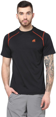 

Aurro Self Design Men's Round Neck Black T-Shirt, Orange