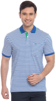 

Park Avenue Striped Men's Flap Collar Neck Blue T-Shirt