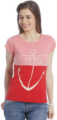 

Only Printed Women's Round Neck Red T-Shirt, True red