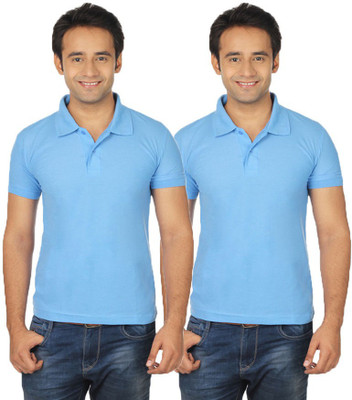 

Quetzal Solid Men's Polo Neck Blue, Blue T-Shirt(Pack of 2, Sky blue