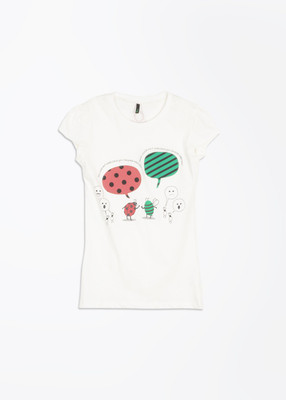 

United Colors of Benetton Girls Printed T Shirt(White, 1aq