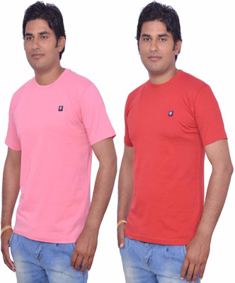 

Leaf Solid Men's Round Neck Red, Pink T-Shirt(Pack of 2, Pink;red