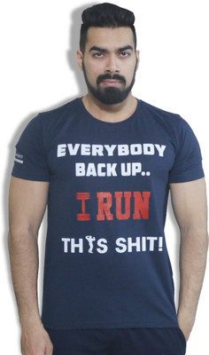 GOSWHIT Printed Men Round Neck Black T-Shirt