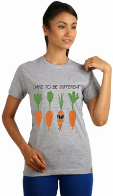 

Campus Sutra Printed Women's Round Neck Grey T-Shirt
