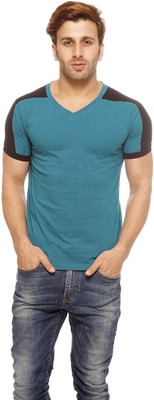 

Gritstones Solid Men' Round Neck Blue T-Shirt, Turquoise blue