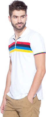 

Mufti Striped Men's Polo Neck Multicolor T-Shirt, White