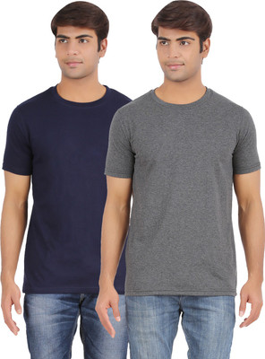

Ap'pulse Solid Men's Round Neck Dark Blue, Grey T-Shirt(Pack of 2, _navy_amel