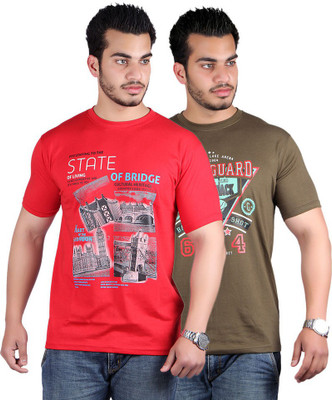 

Shineway Graphic Print Men's Round Neck Multicolor T-Shirt(Pack of 2, Coffee;red