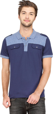 

Campus Sutra Solid Men Polo Neck Blue T-Shirt