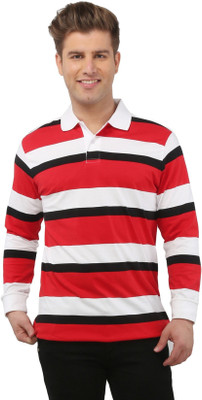 

The Cotton Company Striped Men' Polo Neck Red, White, Black T-Shirt, Torque red
