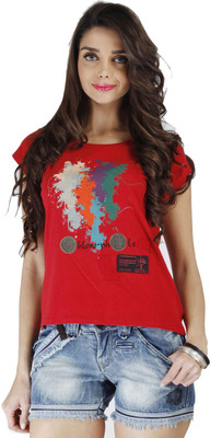 

Chlorophile Printed Women's Round Neck Red T-Shirt, Pepper red