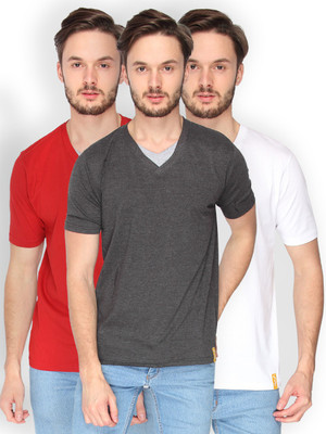 

Campus Sutra Solid Men V-neck Grey, Red, White T-Shirt(Pack of 3, Charcoal;red;white