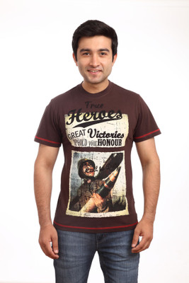 

Parx Printed Men's Round Neck Brown T-Shirt