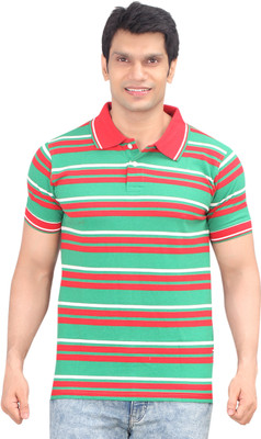 

Zebu Striped Men' Polo Neck Green T-Shirt