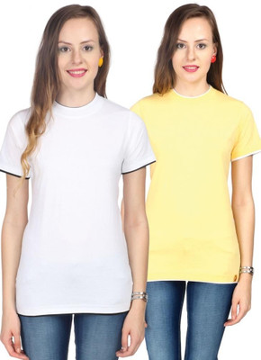 

Campus Sutra Solid Women's Round Neck White, Yellow T-Shirt(Pack of 2